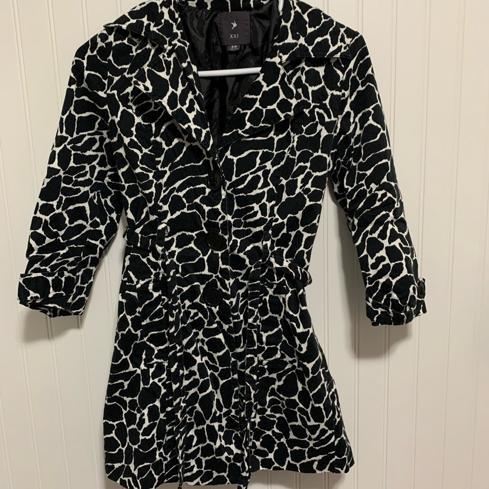 Black and white giraffe print coat